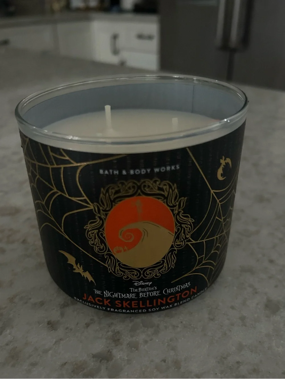 “New”Bath & Body Works Jack Skellington 3-Wick Candle-Pumpkin & Vanilla